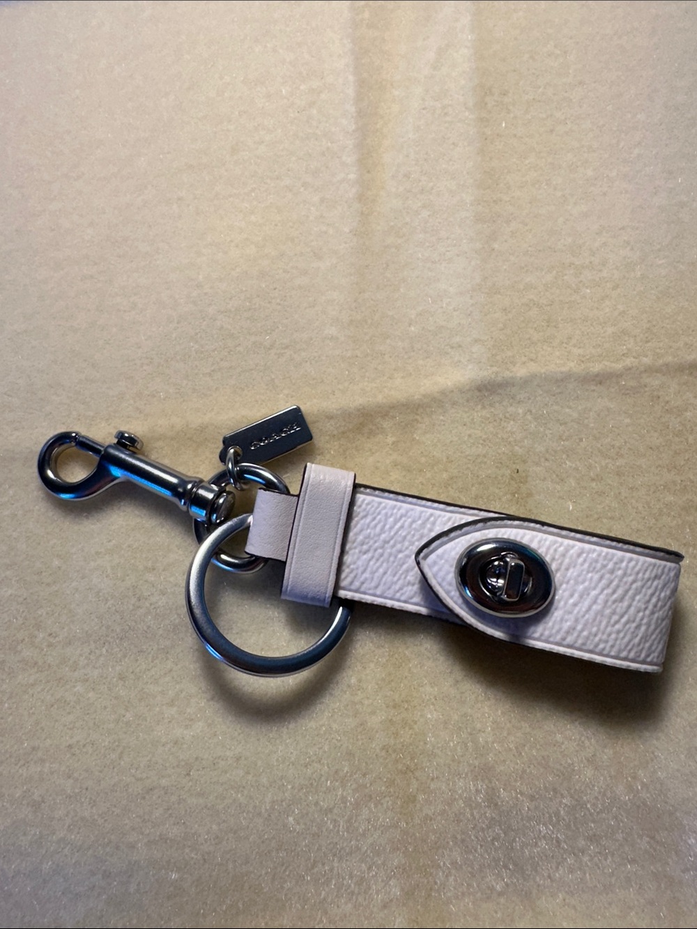 Coach Pink Leather Turnlock Key Ring Keychain